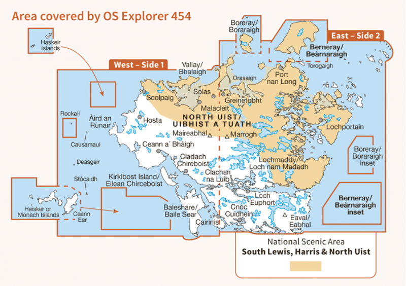OS Explorer Map 454 - North Uist and Berneray/Uibhist a Tuath Agus Bearnaraigh-1